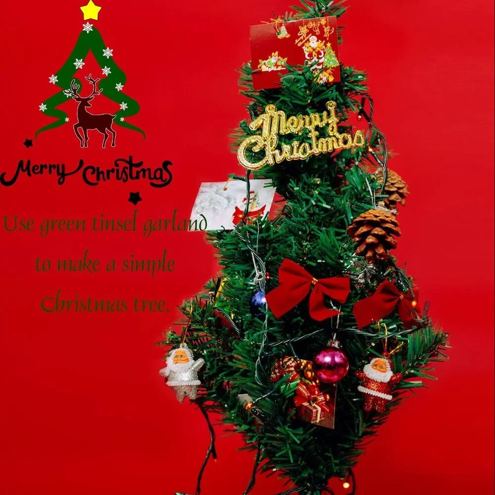 50 Feet Elegant Green Tinsel Garland - Perfect for Christmas and Weddings